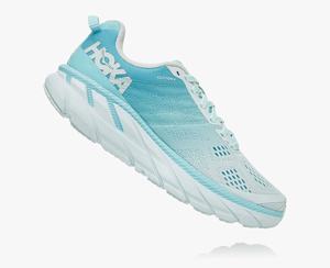 Hoka One One Women's Clifton 6 Wide Road Running Shoes Light Green/Blue Canada Sale [RLCGH-6329]